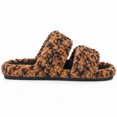 Fuzzy Double-Strap Slide Slippers