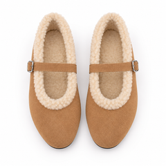 Furry Buckle Mary Jane Flats