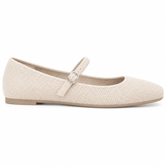 Square-Toe Knit Mary Jane Flats