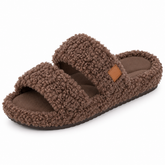 Fuzzy Double-Strap Slide Slippers