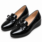 Patent Bow Wedge Loafers