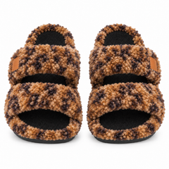 Fuzzy Double-Strap Slide Slippers