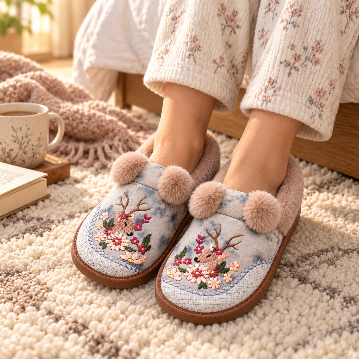 Floral Fleece-Lined Thick-Sole Winter Shoes