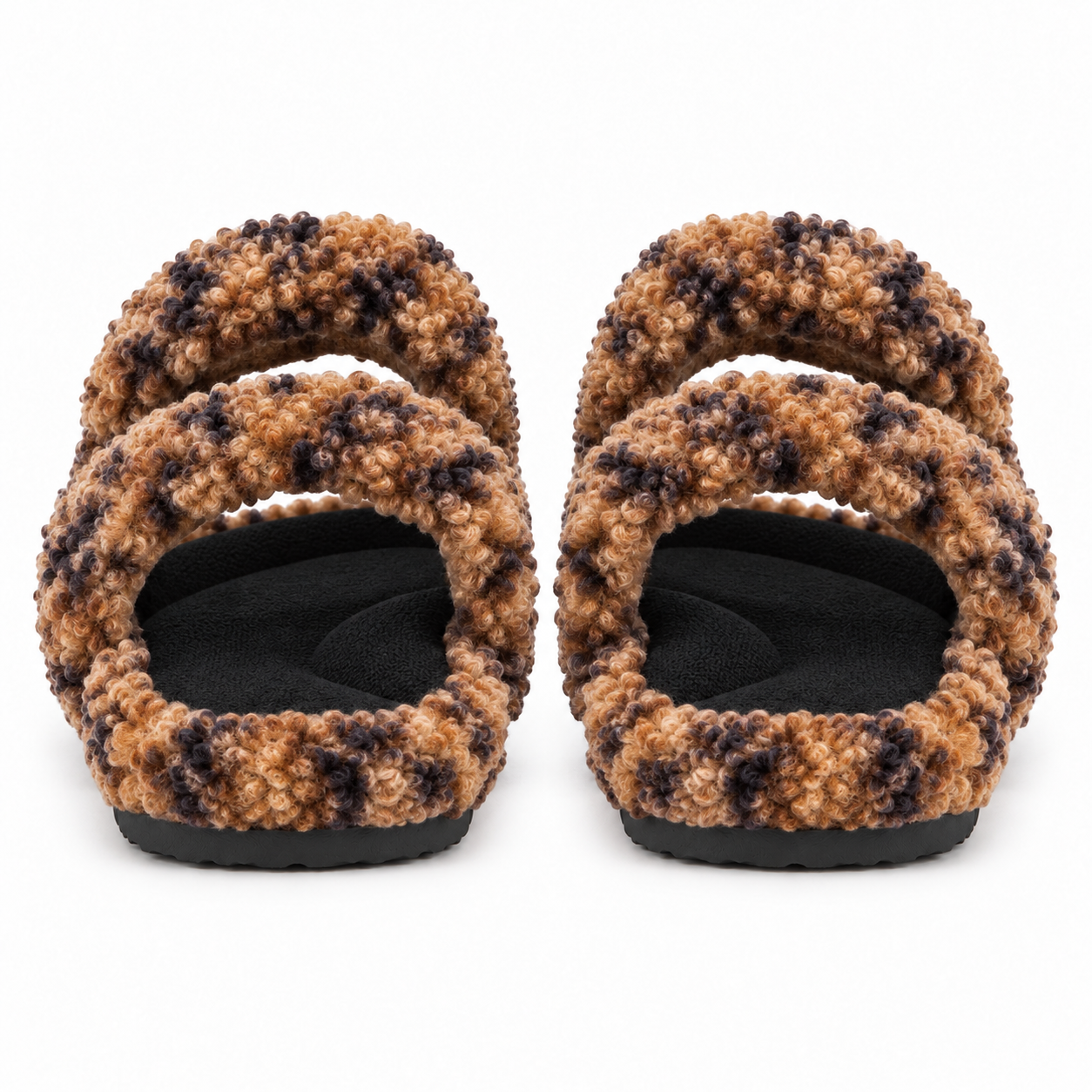 Fuzzy Double-Strap Slide Slippers