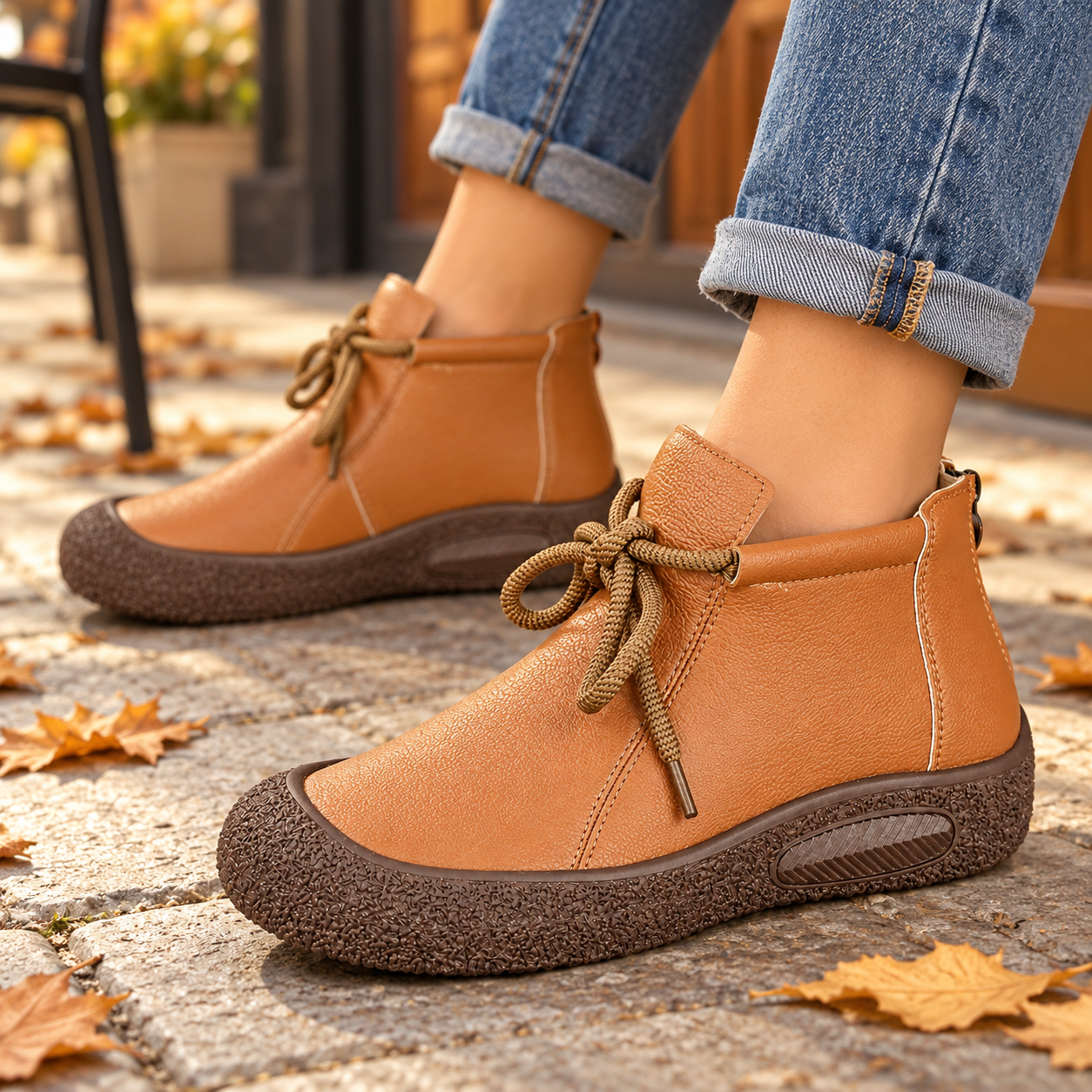 Retro Square-Toe Cowhide Ankle Boots