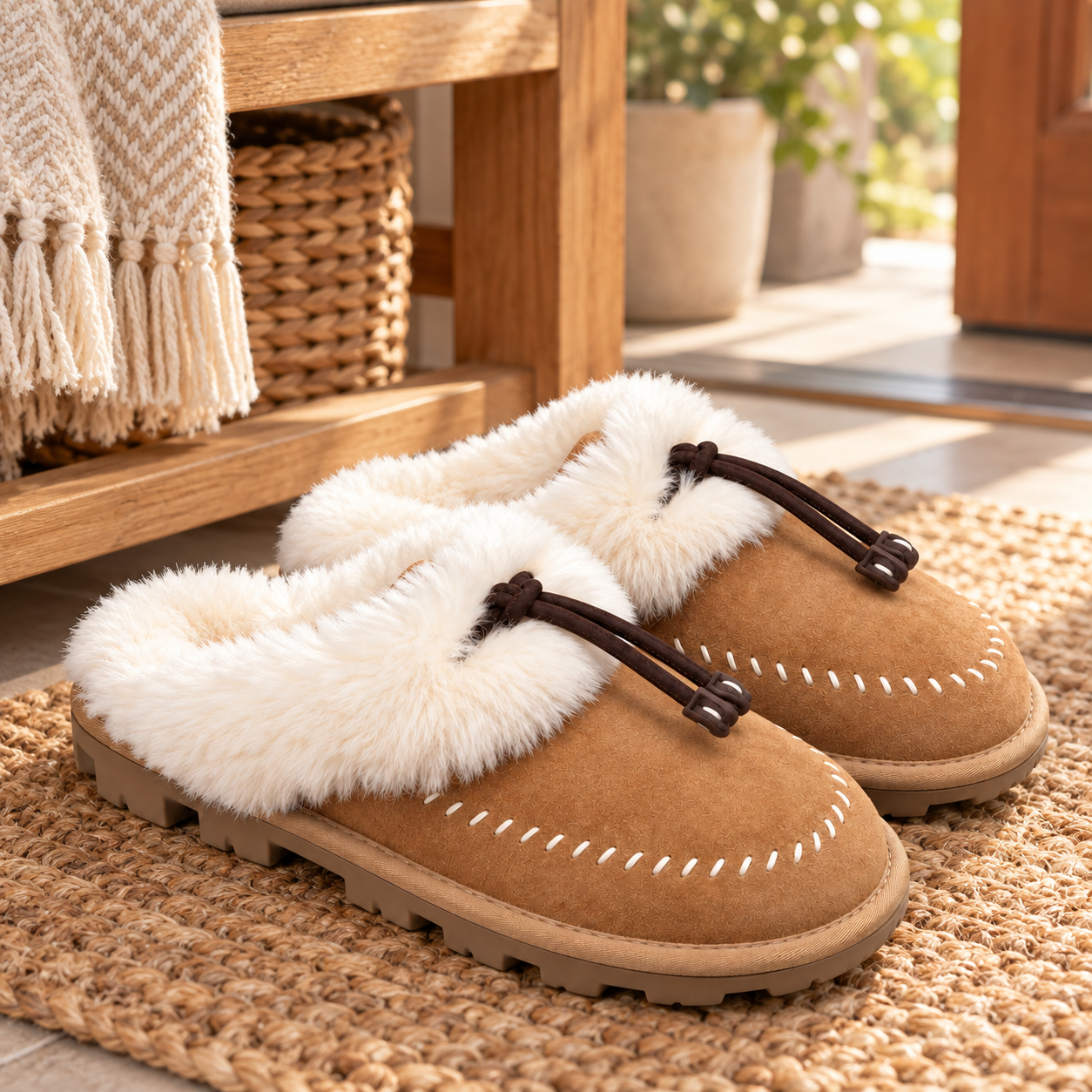 Sheepskin Wool Tassel Slippers.