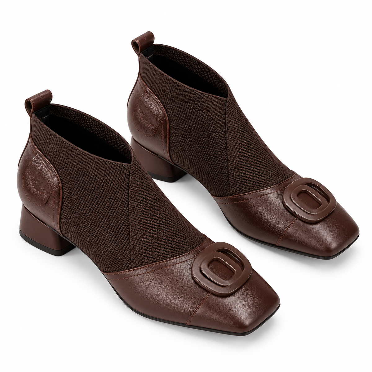 Retro Square-Buckle Block Heel Pumps