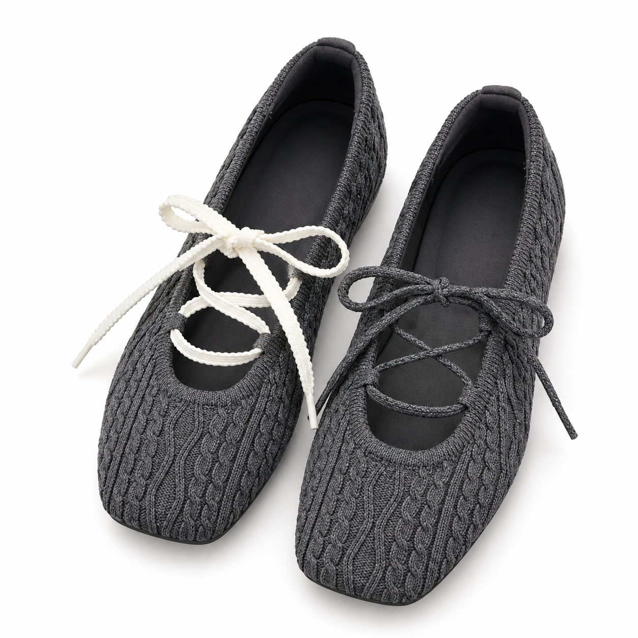 Square-Toe Knit Ballet Shoes