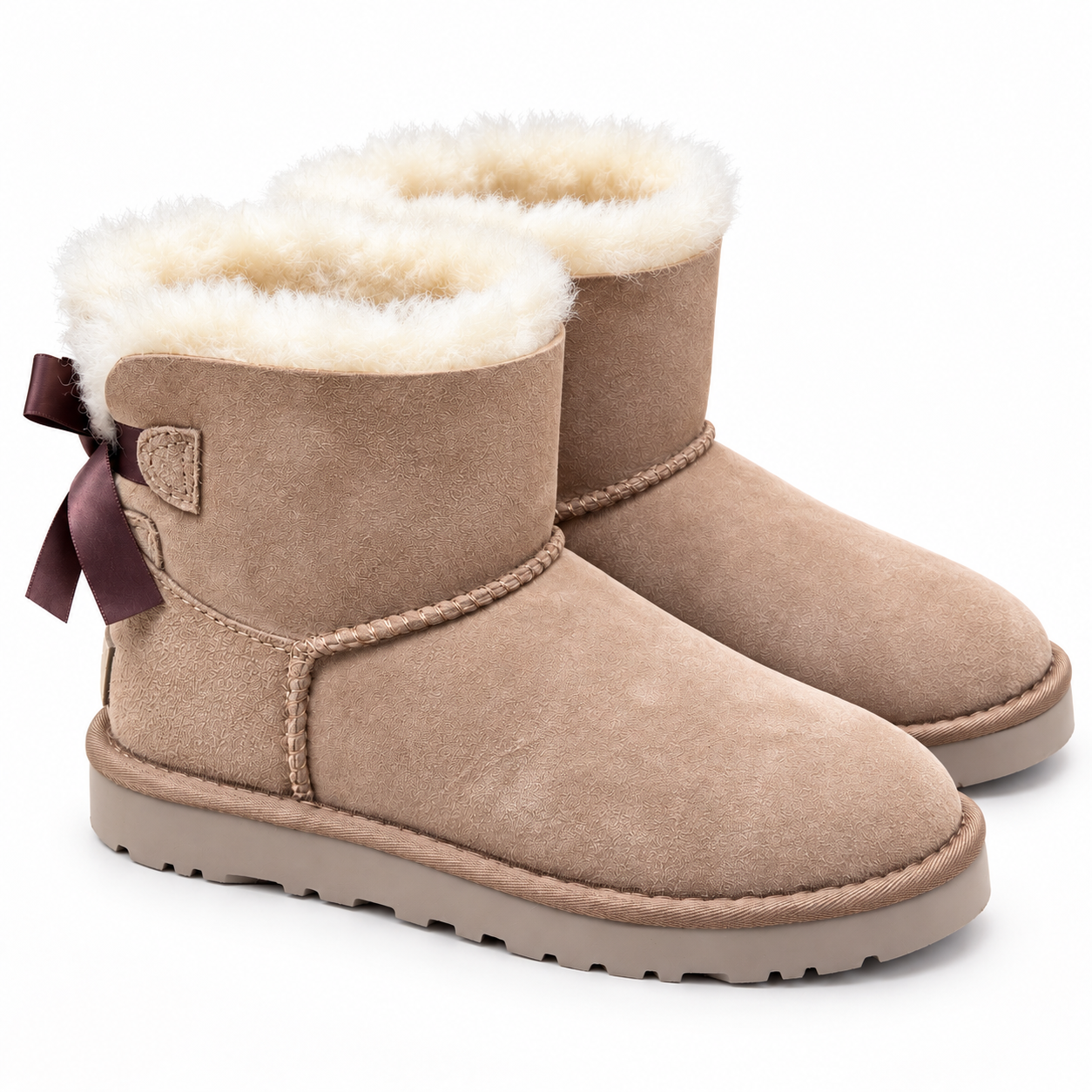 Sheepskin-Lined Bow Snow Boots