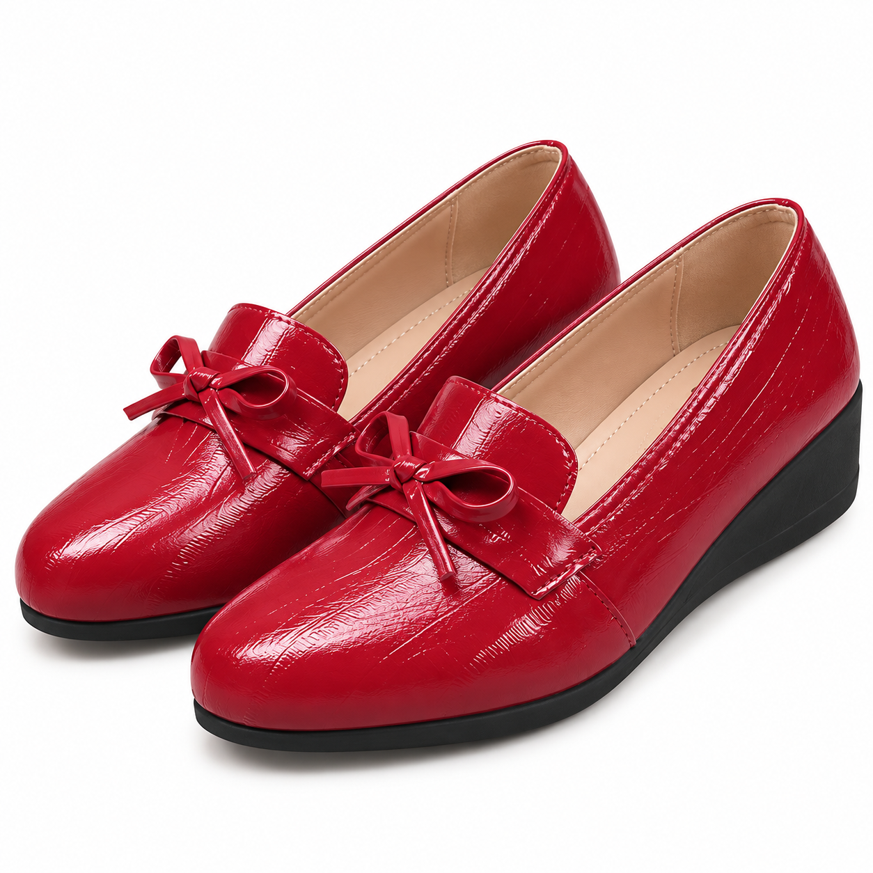 Patent Bow Wedge Loafers