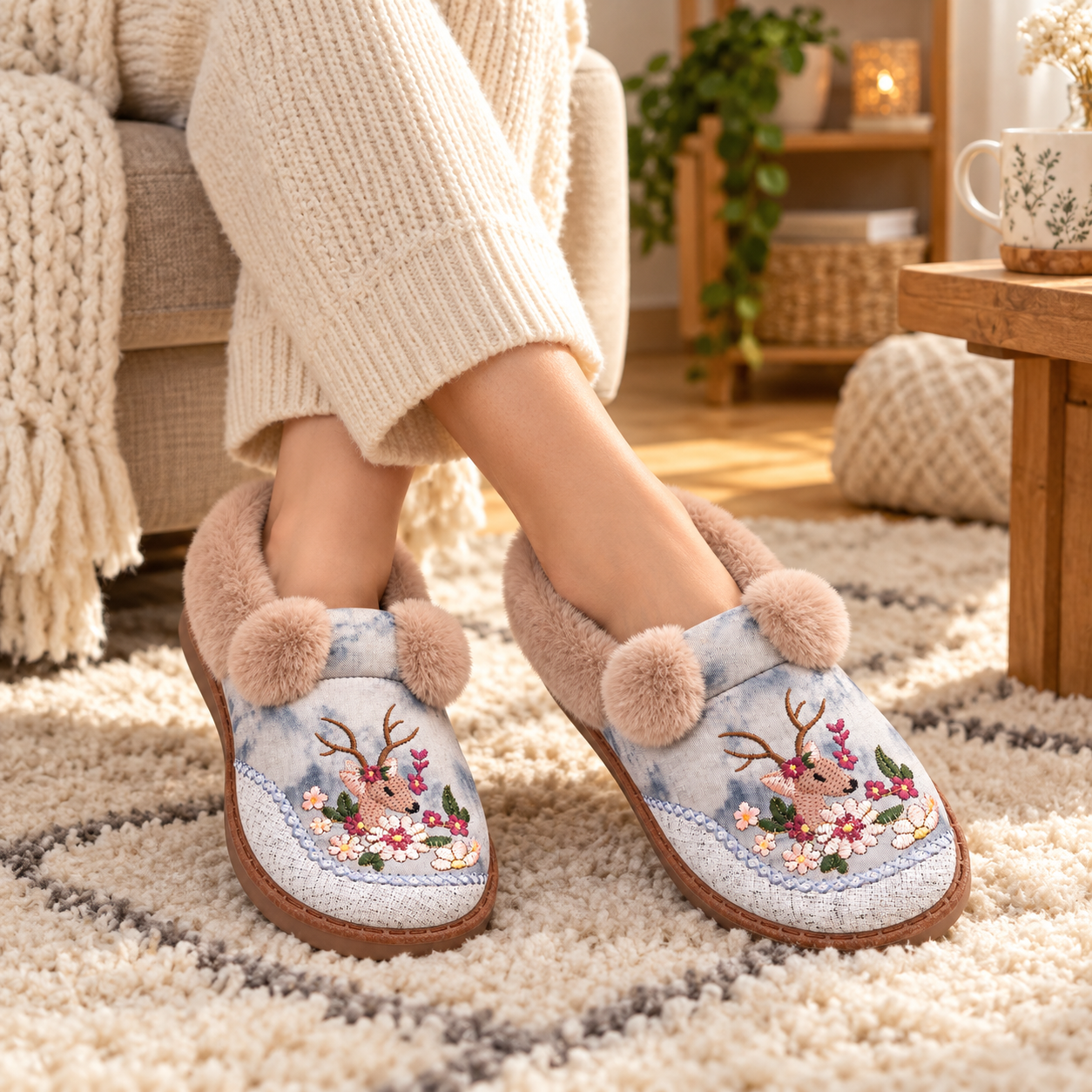 Floral Fleece-Lined Thick-Sole Winter Shoes