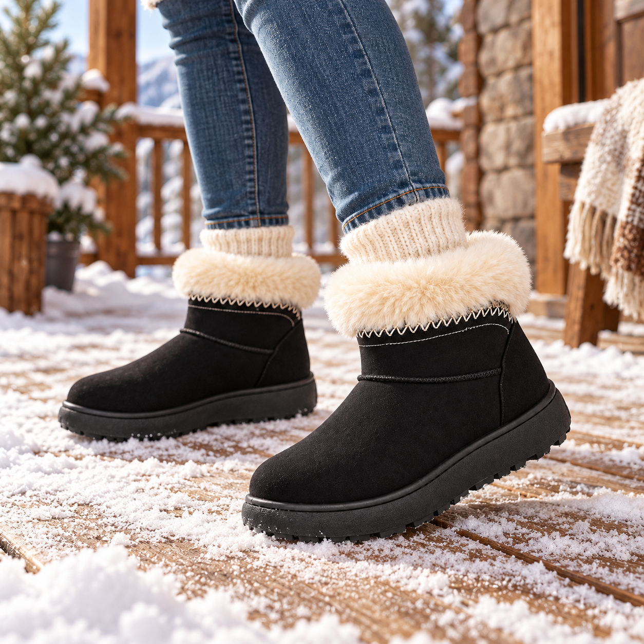 Plush-Lined Mid-Calf Snow Boots