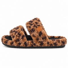 Fuzzy Double-Strap Slide Slippers