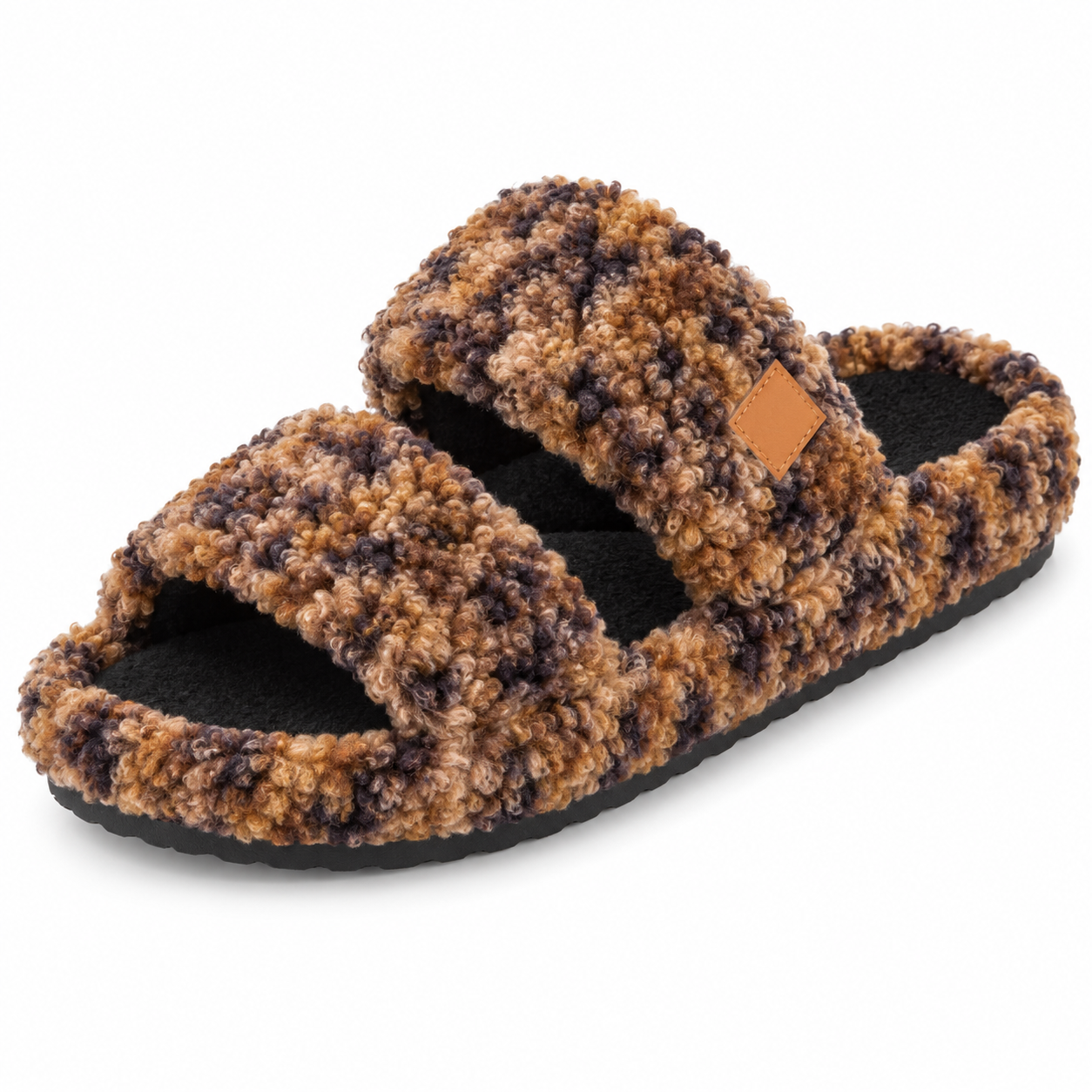 Fuzzy Double-Strap Slide Slippers