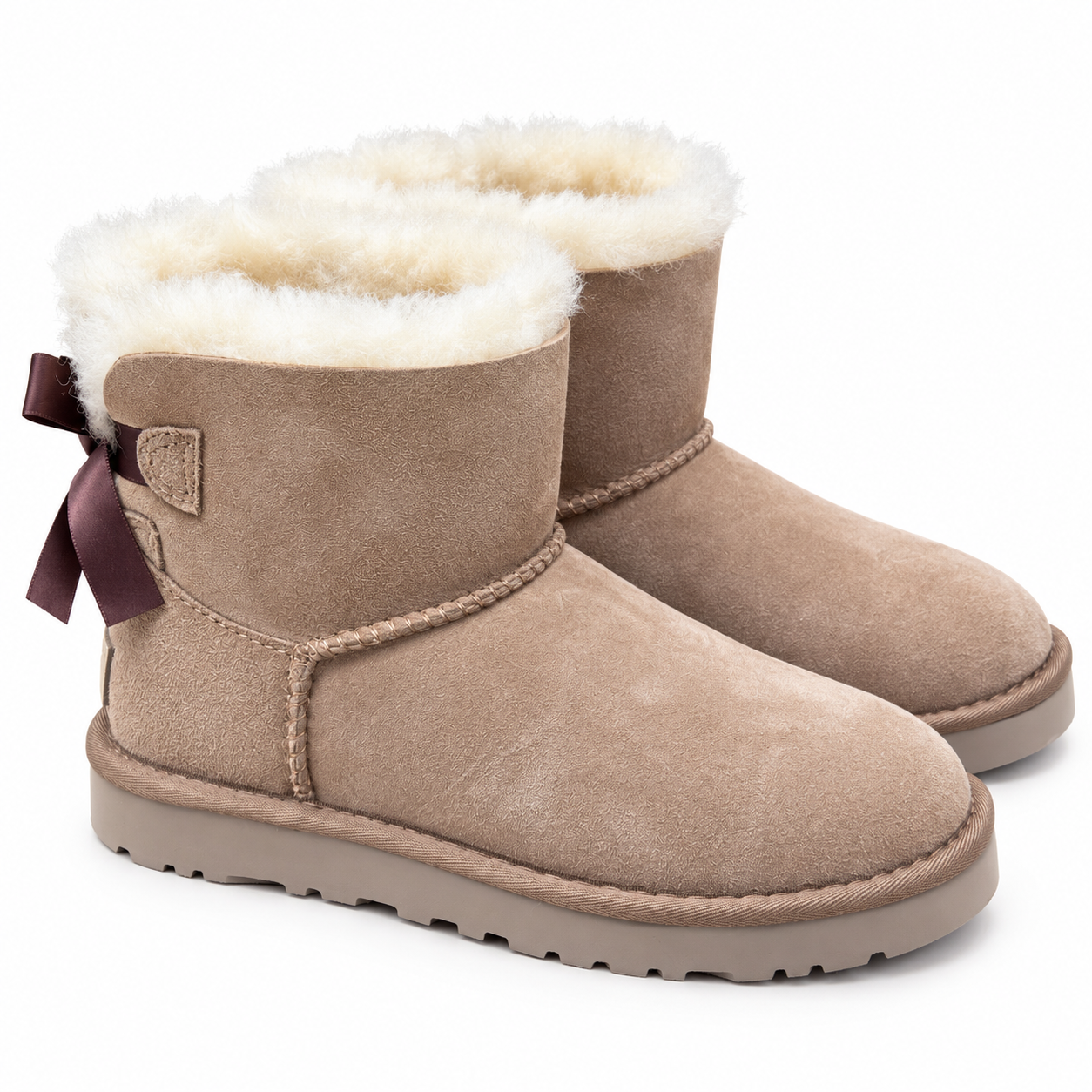 Sheepskin-Lined Bow Snow Boots
