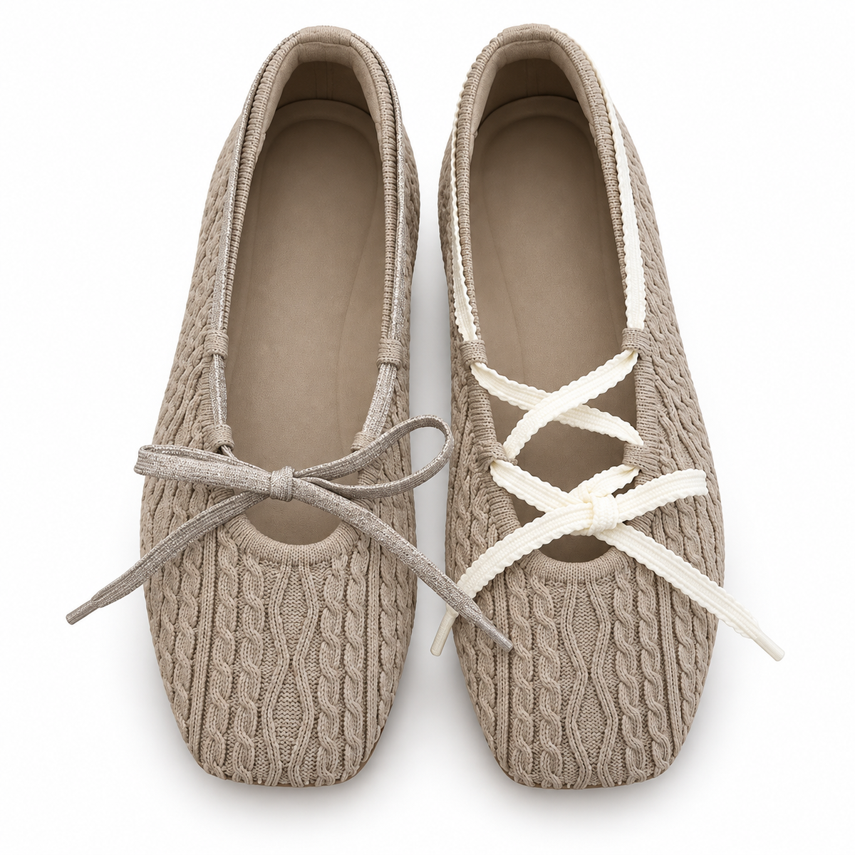 Square-Toe Knit Ballet Shoes