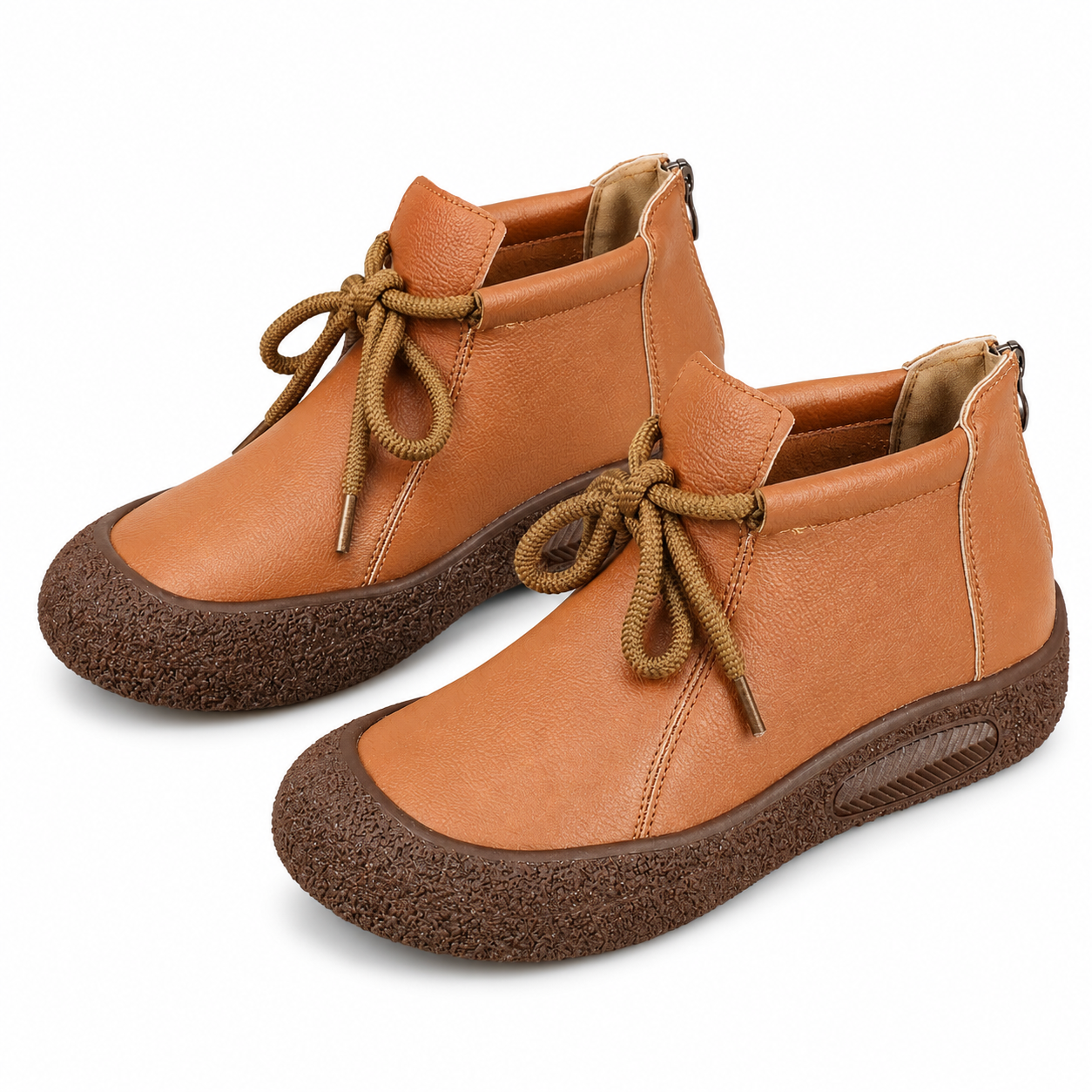 Retro Square-Toe Cowhide Ankle Boots