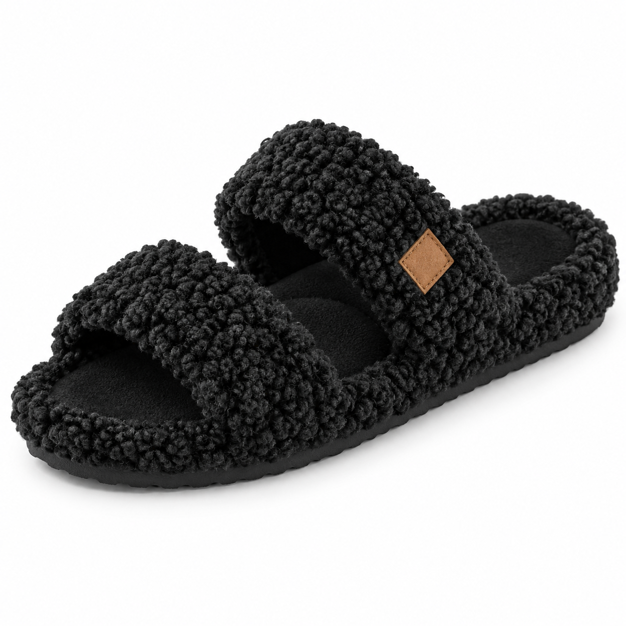 Fuzzy Double-Strap Slide Slippers