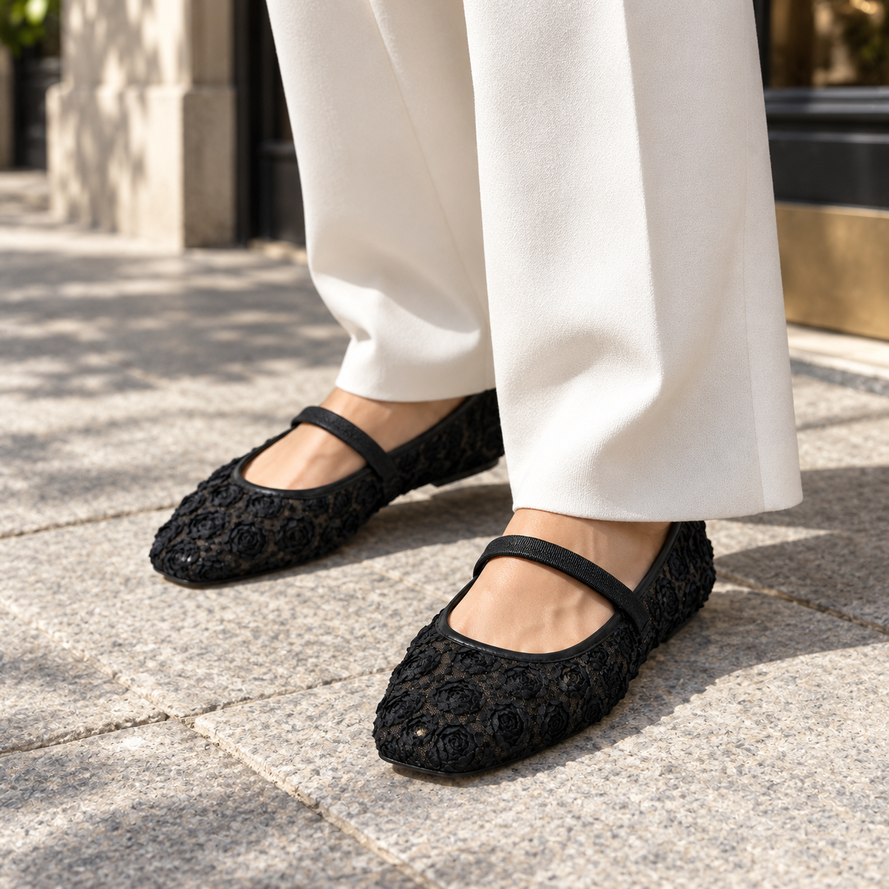 Floral French-Style Mary Jane Flats