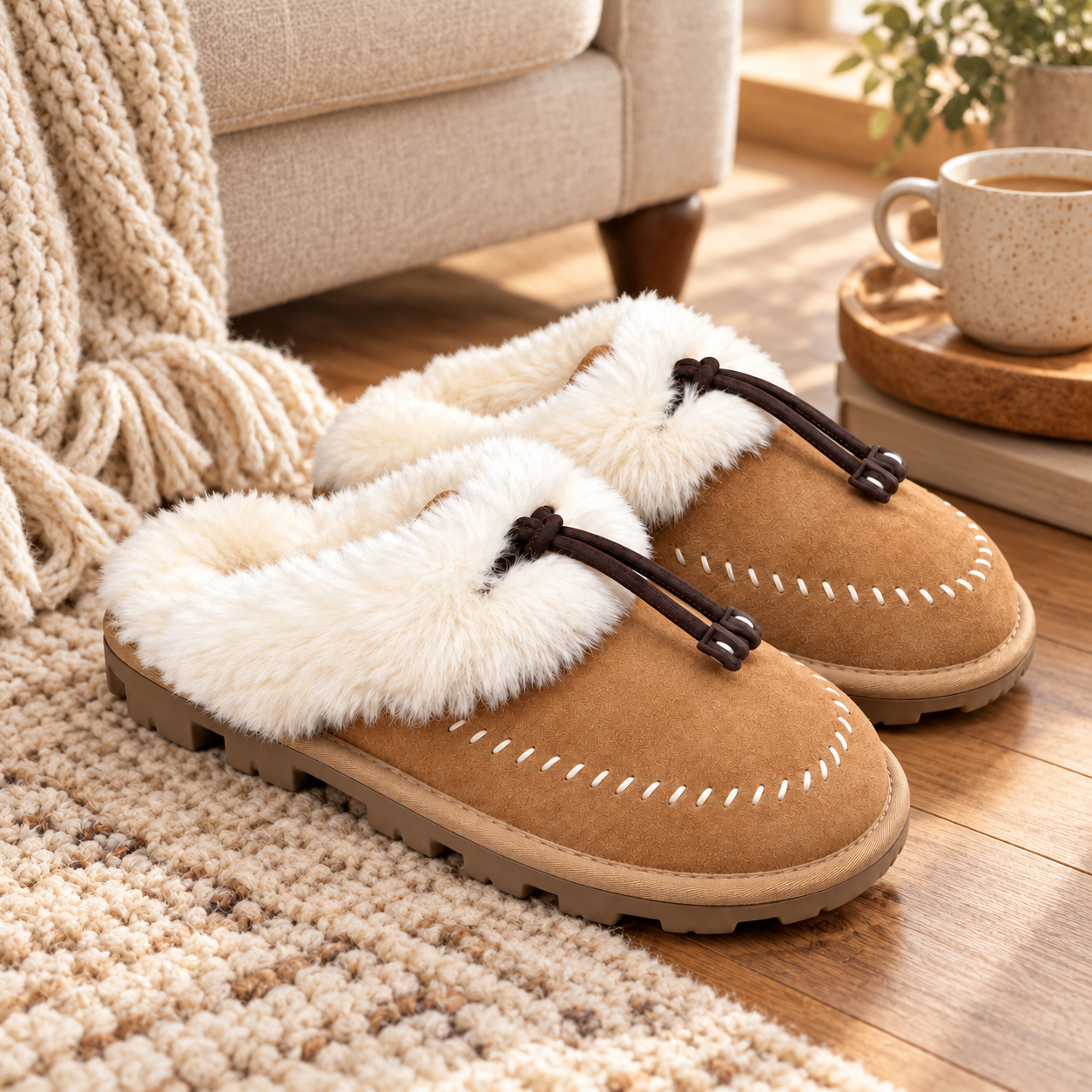 Sheepskin Wool Tassel Slippers.