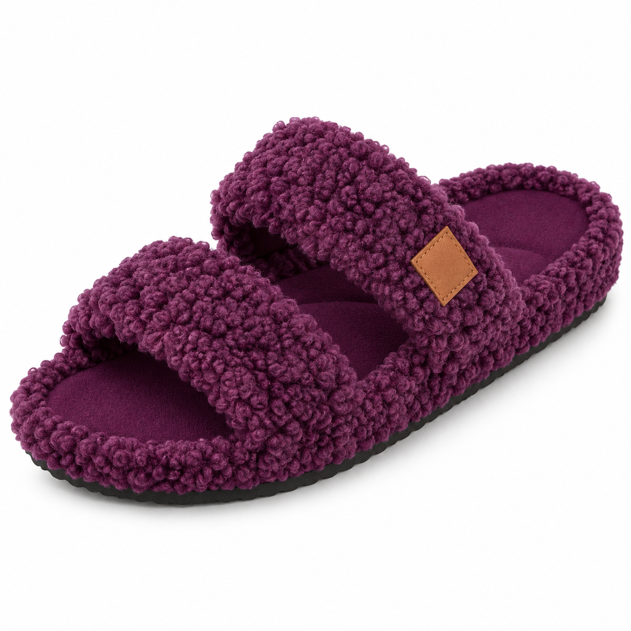 Fuzzy Double-Strap Slide Slippers