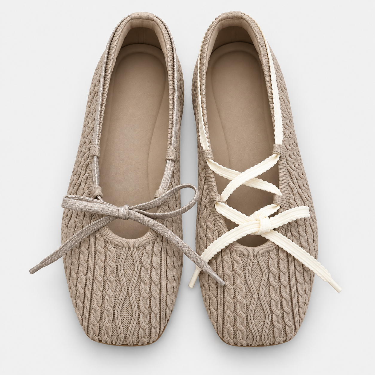 Square-Toe Knit Ballet Shoes