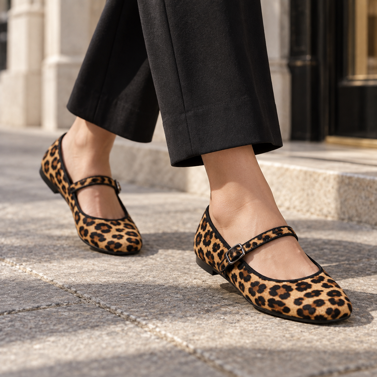 Soft-Sole Leopard-Print Mary Jane Flats
