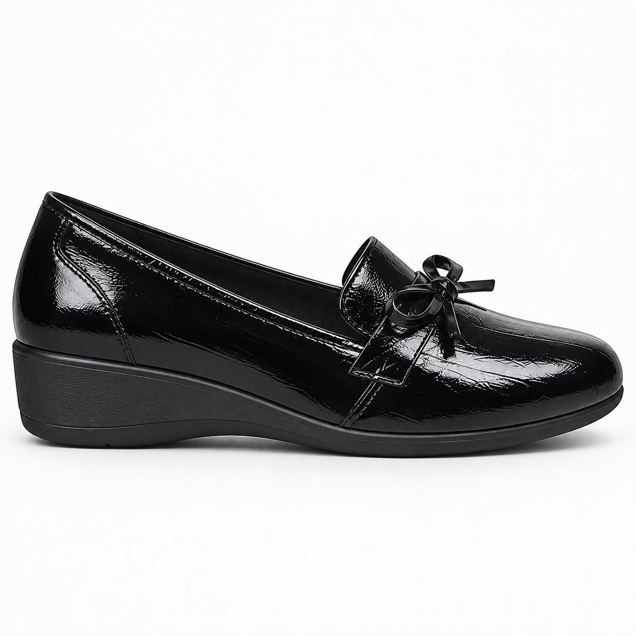 Patent Bow Wedge Loafers