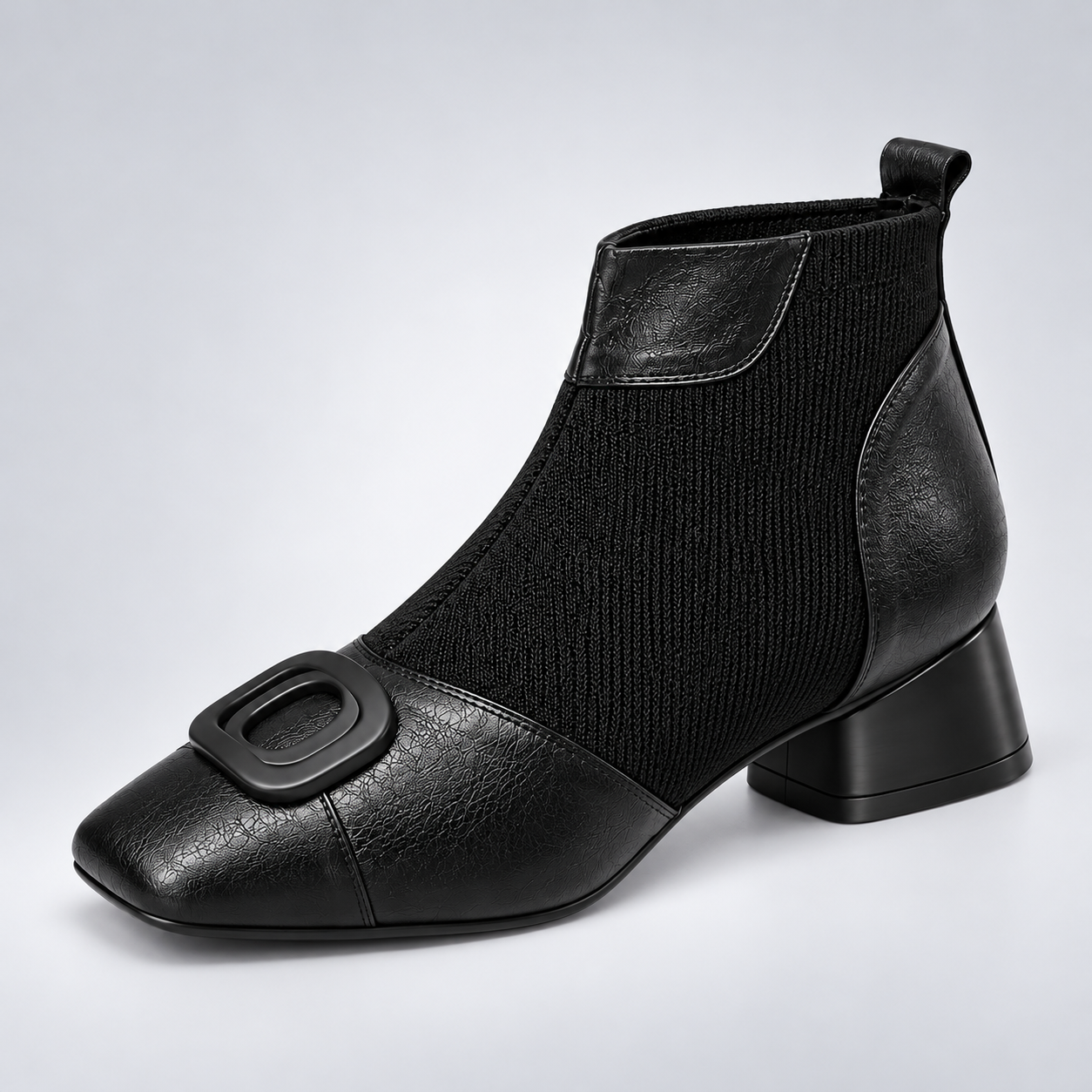 Retro Square-Buckle Block Heel Pumps