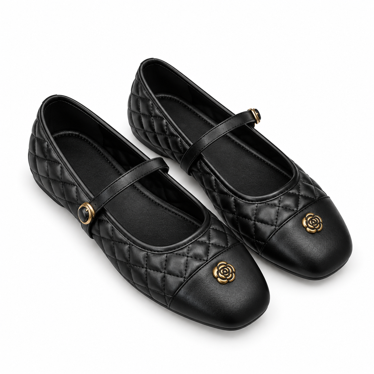 Camellia Quilted Mary Jane Flats.