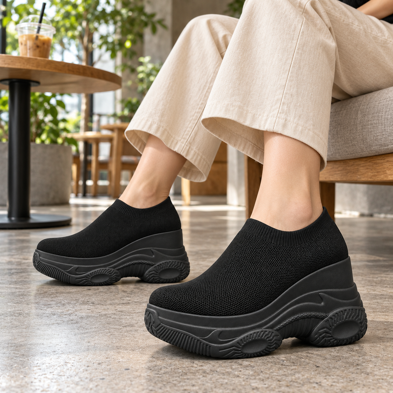Knit Platform Slip-On Sneakers