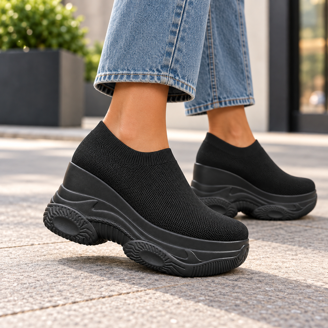 Knit Platform Slip-On Sneakers