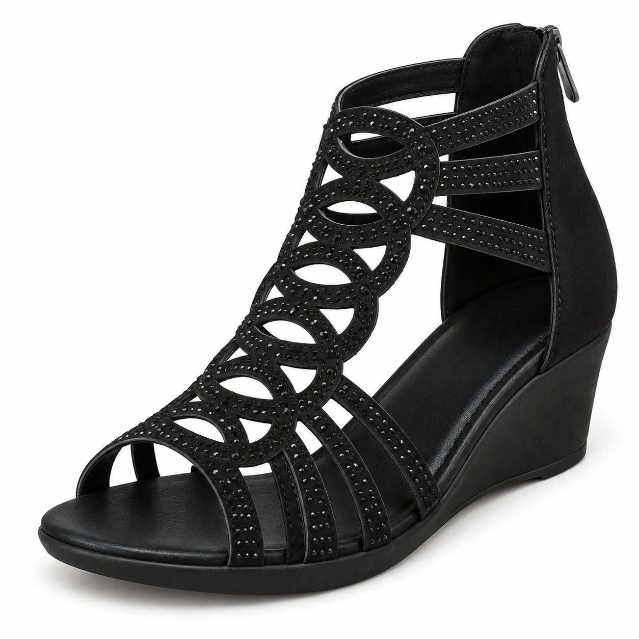 Embellished Cutout Wedge Sandals