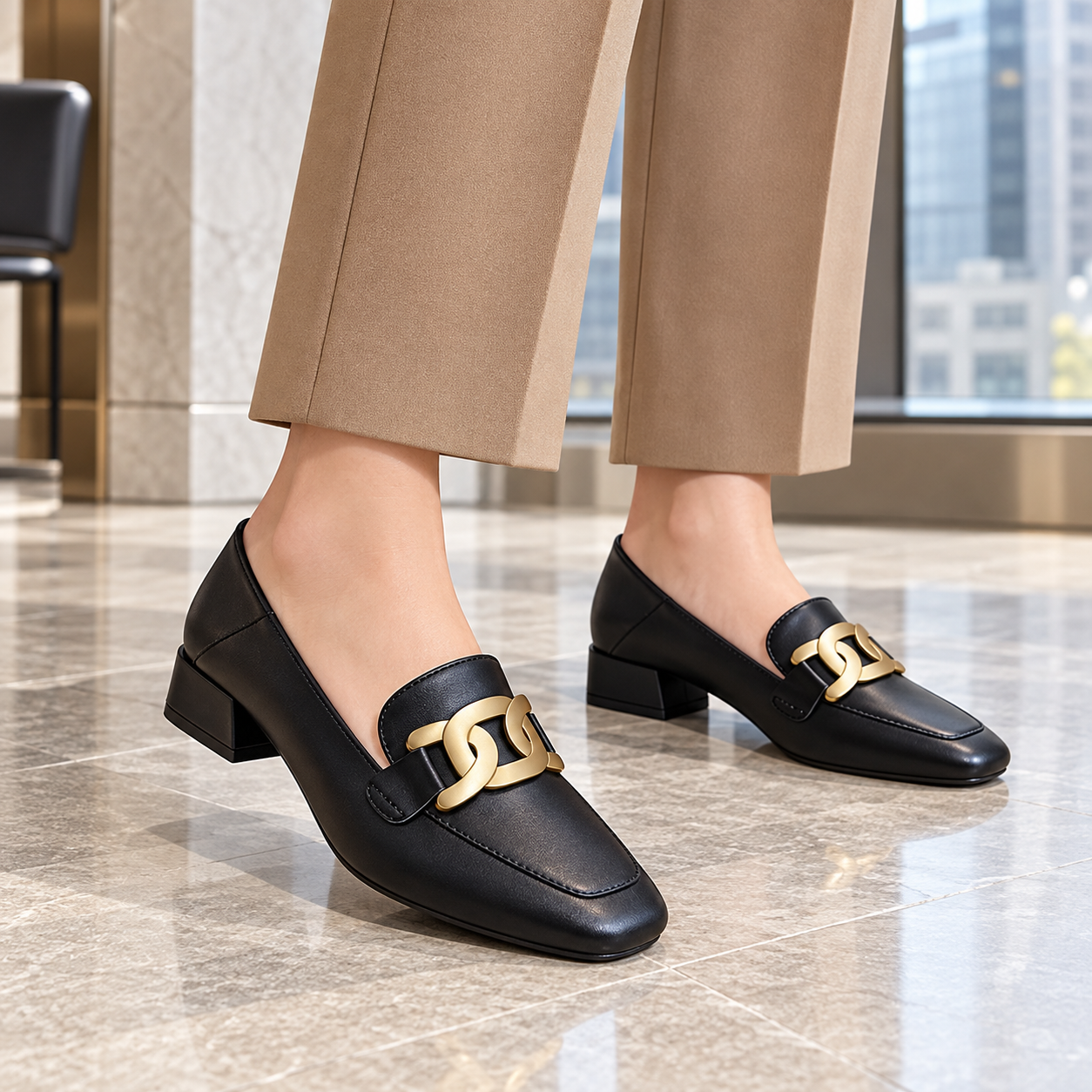 Square-Toe Convertible Buckle Loafers