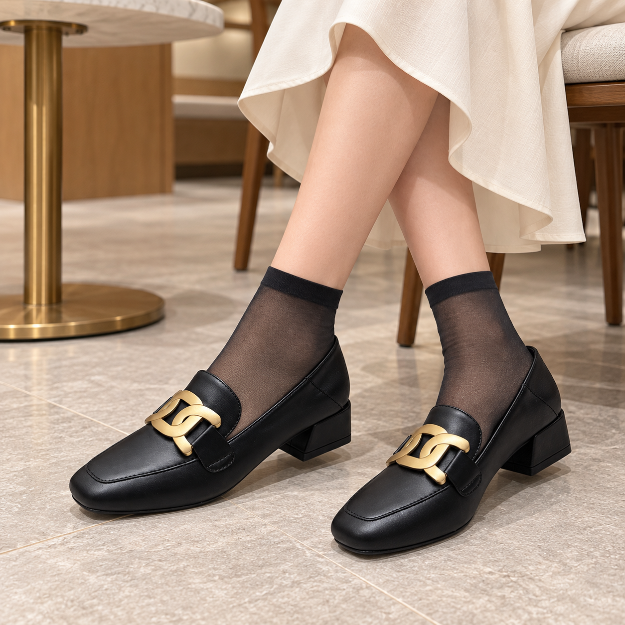 Square-Toe Convertible Buckle Loafers