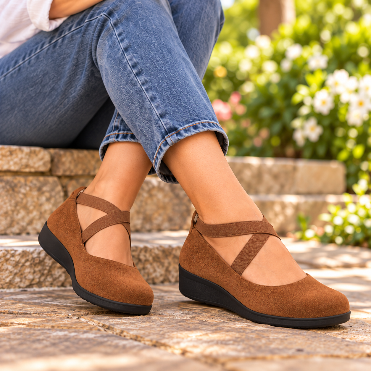 Elastic-Strap Mary Jane Wedges