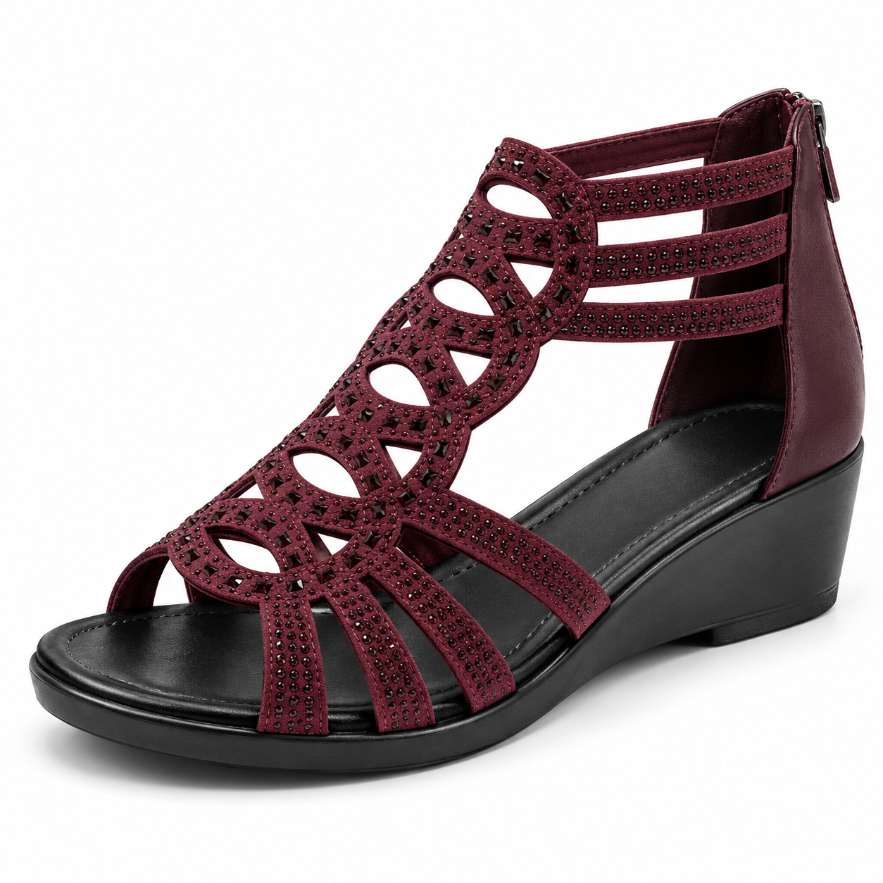Embellished Cutout Wedge Sandals