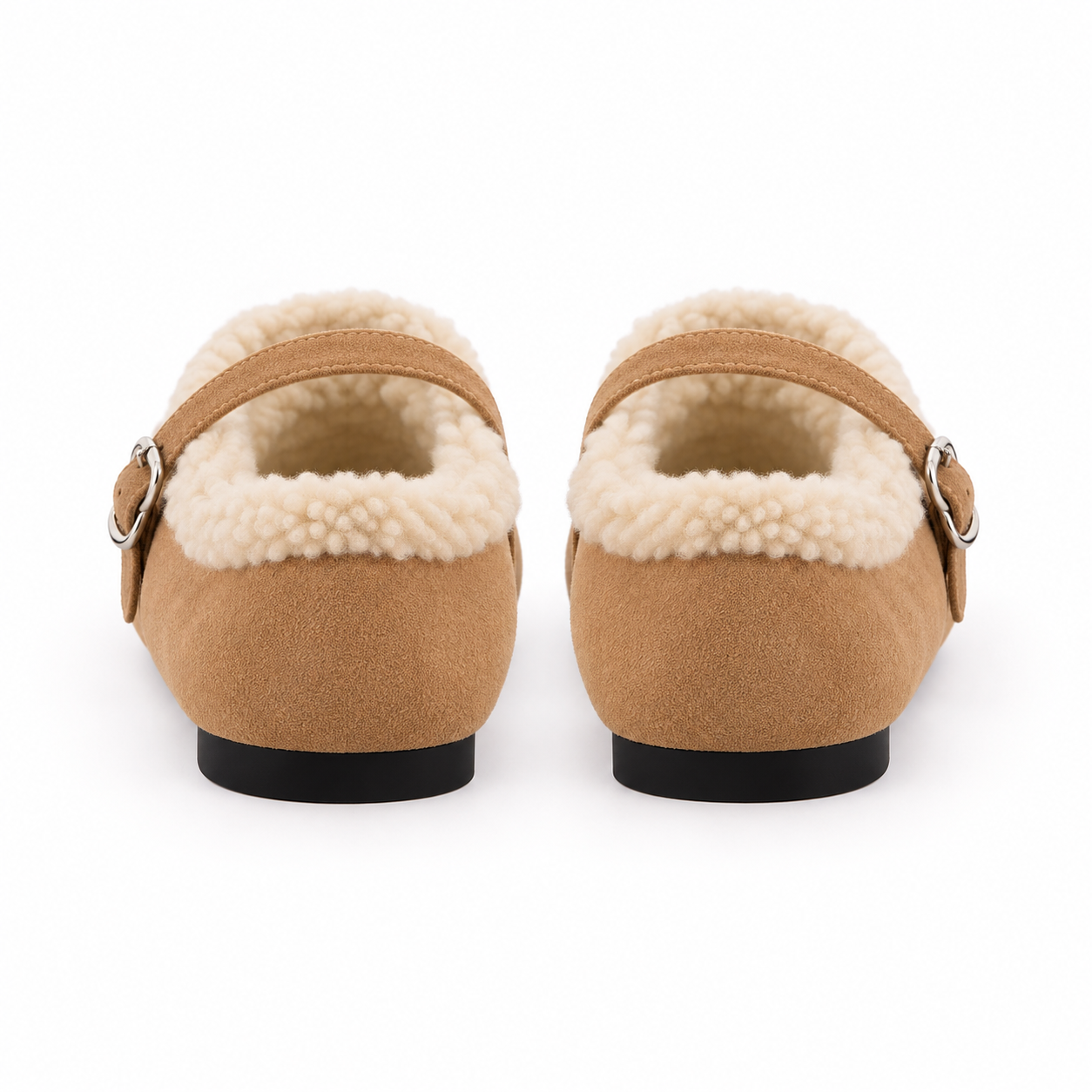 Furry Buckle Mary Jane Flats