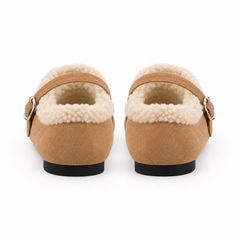 Furry Buckle Mary Jane Flats