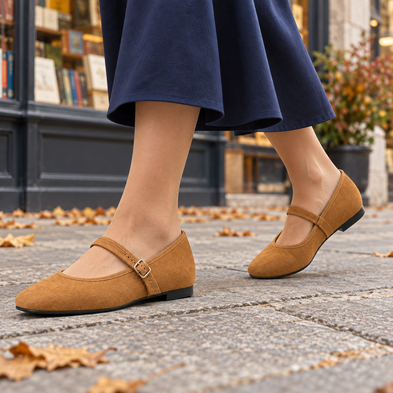 Suede-Look Mary Jane Flats