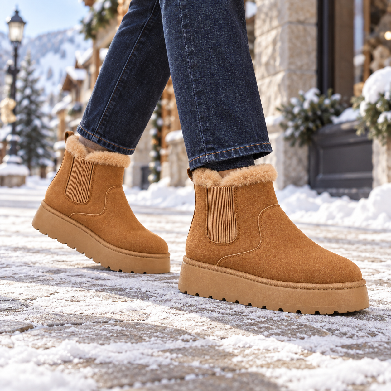 Fur-Lined Platform Snow Boots