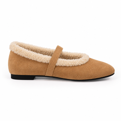 Furry Buckle Mary Jane Flats