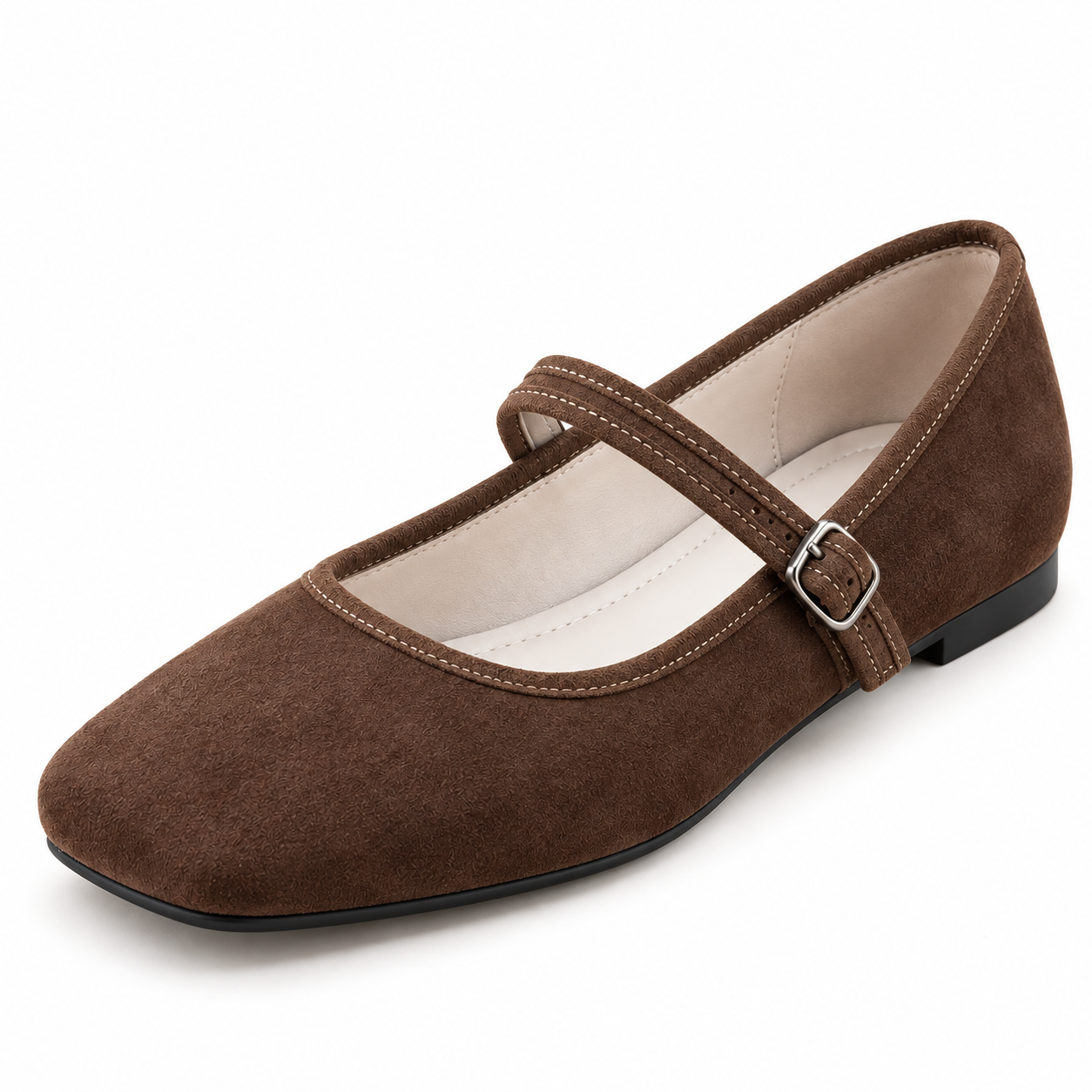 Suede-Look Mary Jane Flats