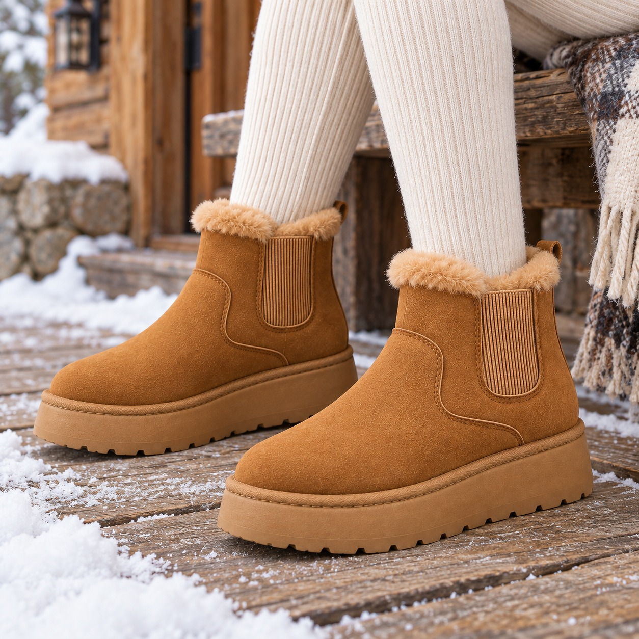 Fur-Lined Platform Snow Boots