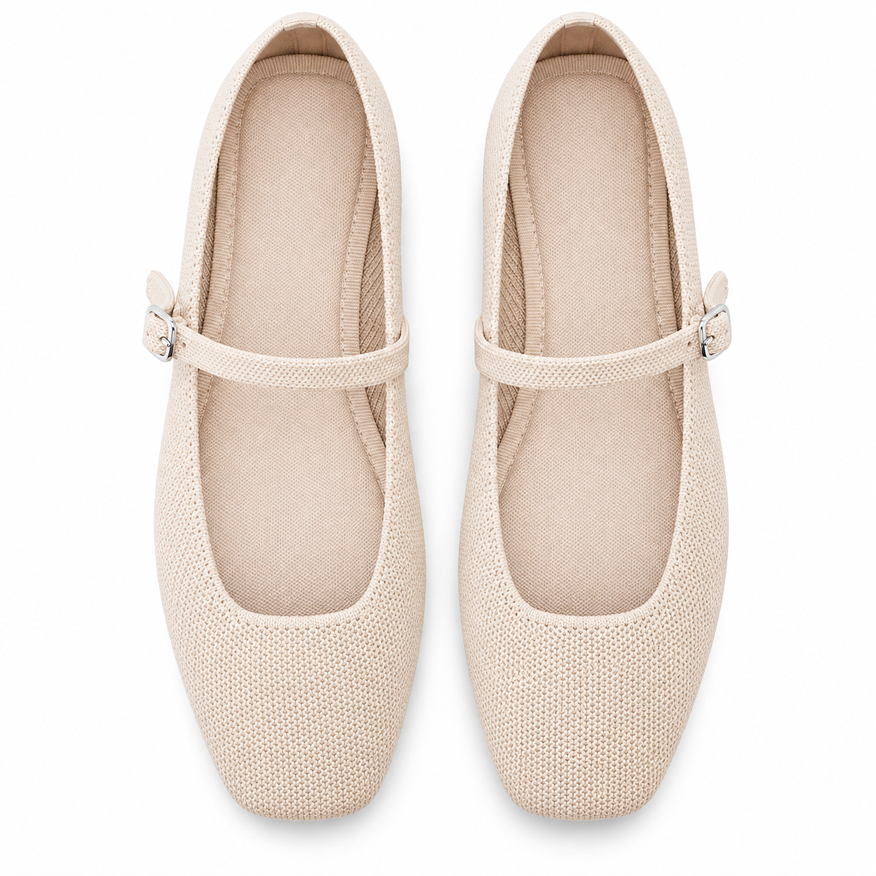 Square-Toe Knit Mary Jane Flats