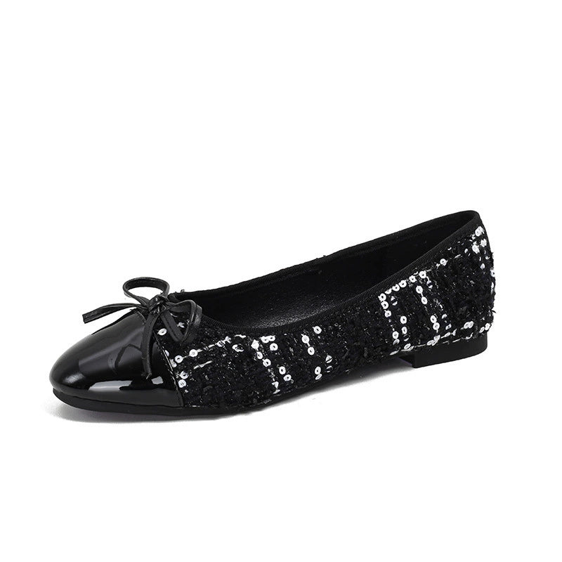 Tweed Bow Flat Shoes
