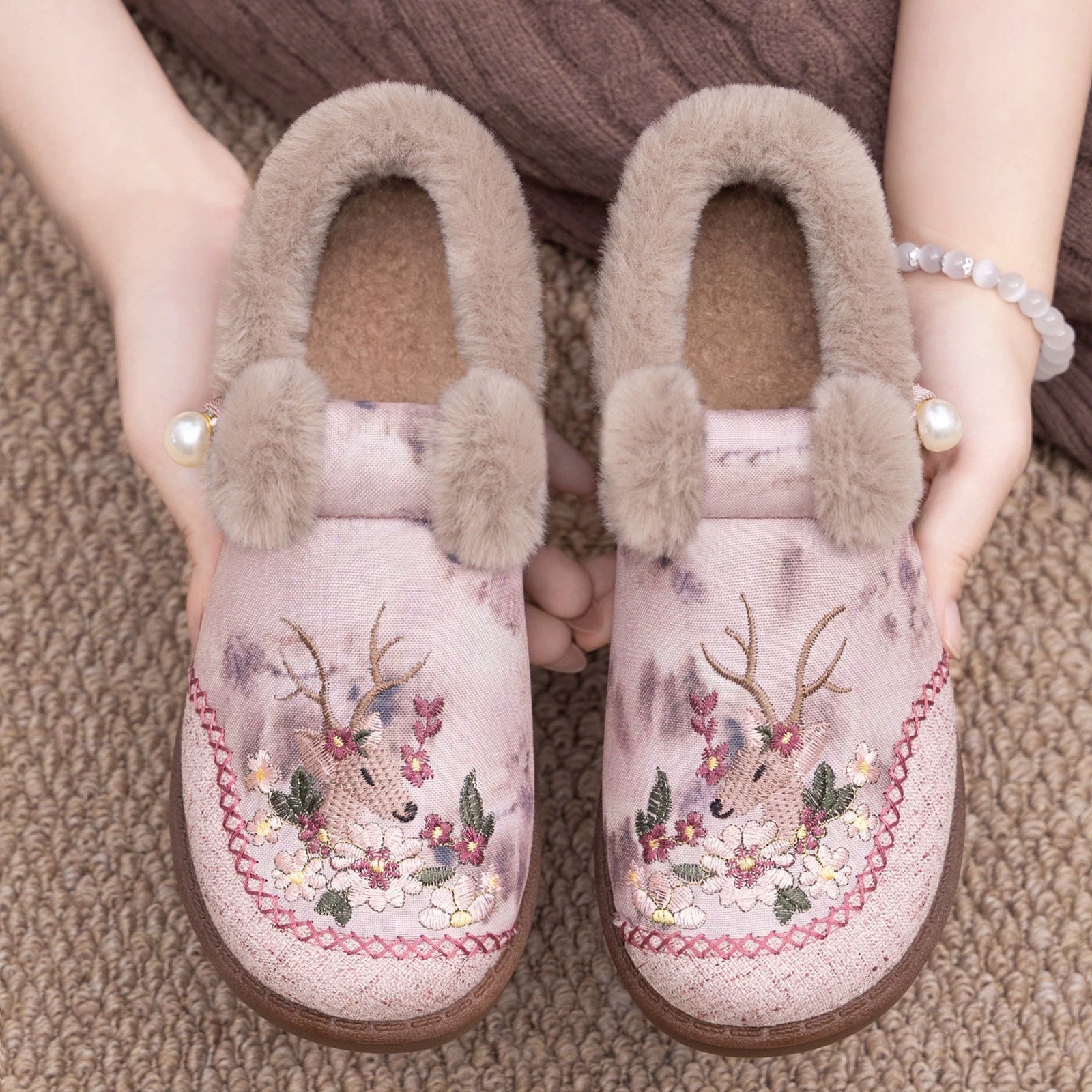 Floral Fleece-Lined Thick-Sole Winter Shoes