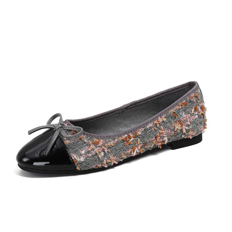 Tweed Bow Flat Shoes
