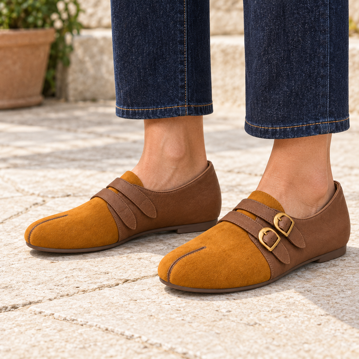 Double-Buckle Suede Loafers