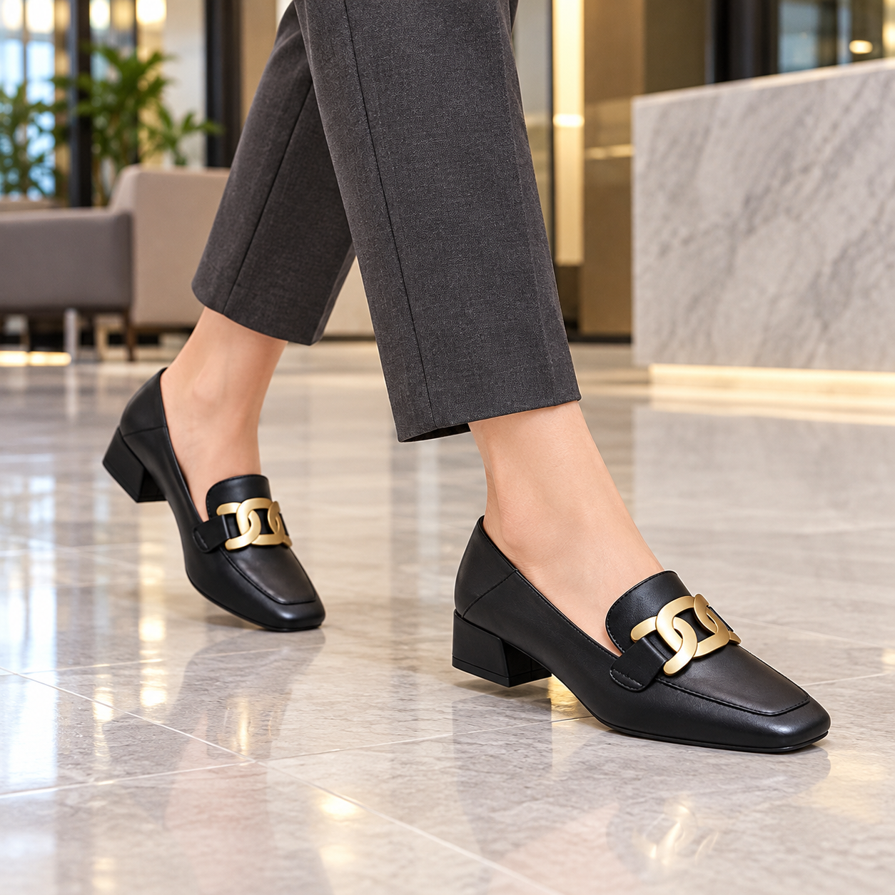 Square-Toe Convertible Buckle Loafers